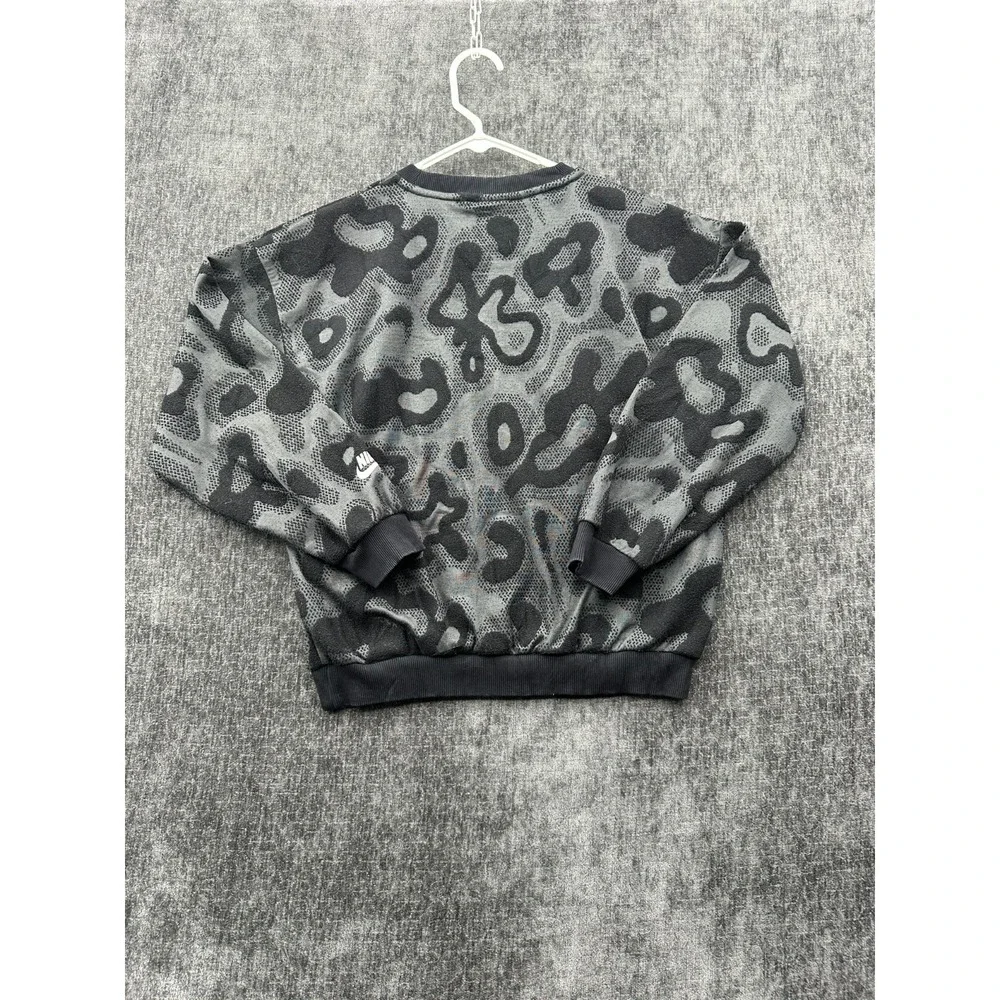 Nike Sweatshirt Unisex Kids L Gray Camouflage Logo Fleece Lined Ribbed Loose Fit